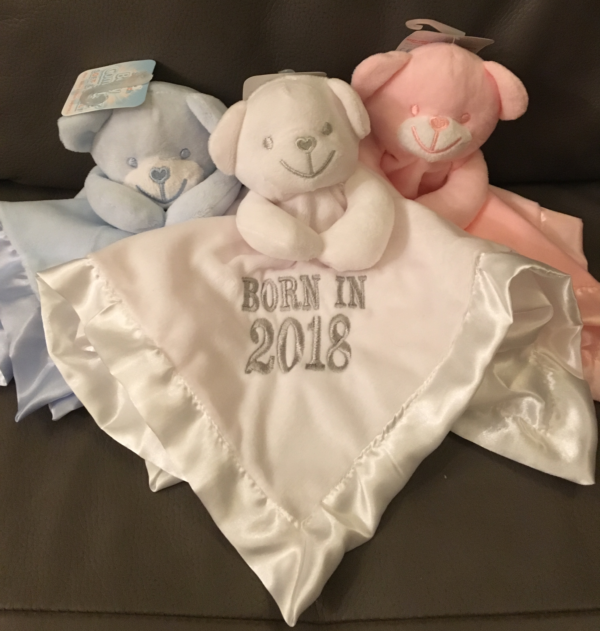 Baby Comforter Blue White or Pink